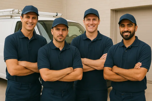 4 plumbing technicians posing for the camera in Richardson, TX - PRV Valve Replacement