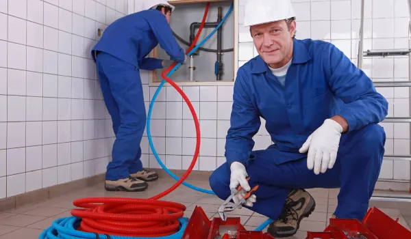 a male plumber fixing a bathroom faucet in Richardson, TX - Slab Leak Detection