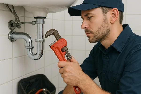 a male plumber installing a water heater in Richardson, TX - Tankless Water Heater Installation