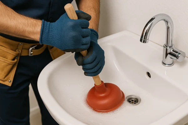 a male technician tightening a ball valve in Richardson, TX - Tankless Water Heater Installation