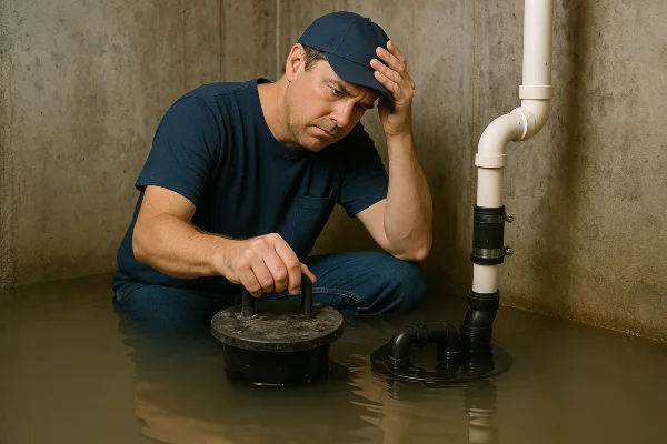 a worried plumber in a flooded room in Richardson, TX - Water Softener Replacement